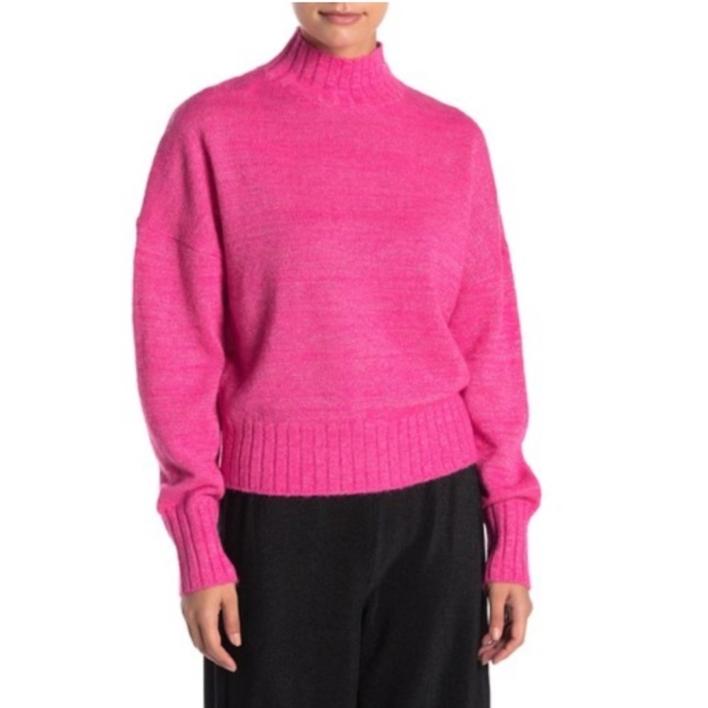 NSR Pink Mock Neck Wool Blend Knit Sweater Size XL